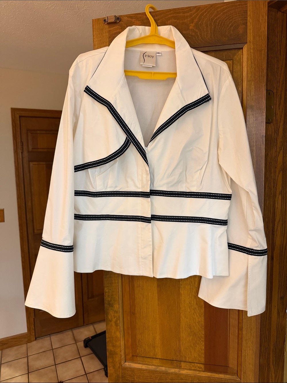 Finley White Blazer with Black Trim